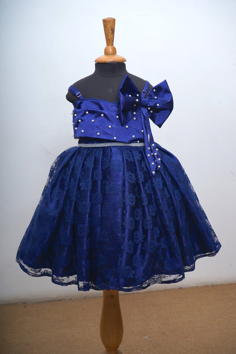 Navy Blue With White Pearls Baby Dress