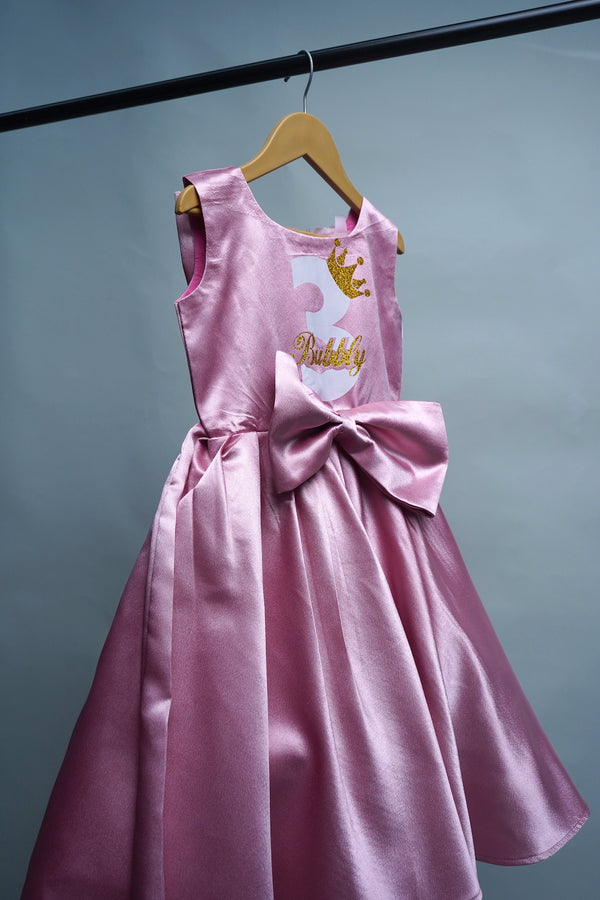 Satin Baby Pink Baby Dress With Print