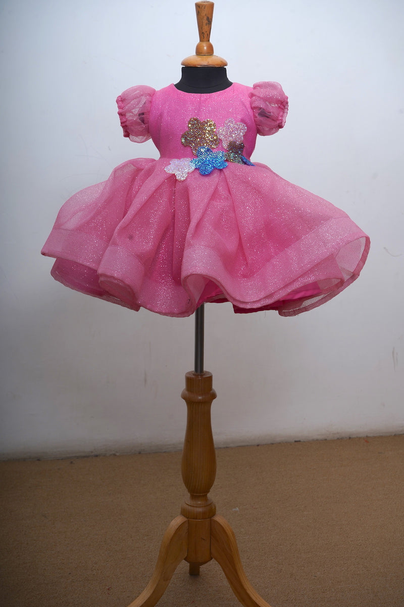 Pink Baby Ball Gown With Gliter Fabric