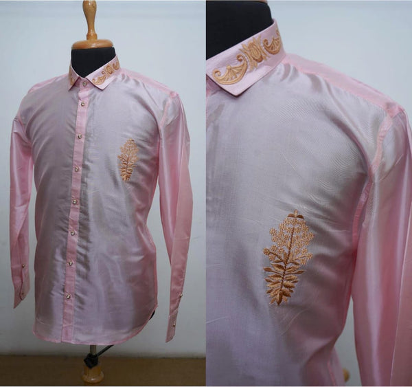 Muhurtham Shirt With Collar And Chest Embroidery