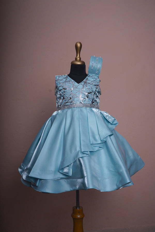 Sky Blue Satin with special metallic fusingBaby Gown