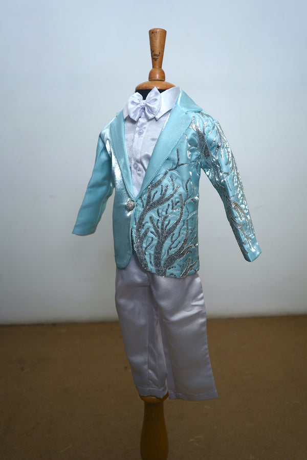 Sea Blue With White Satin Kid Suit