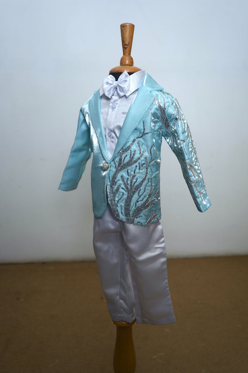 Sea Blue With White Satin Kid Suit