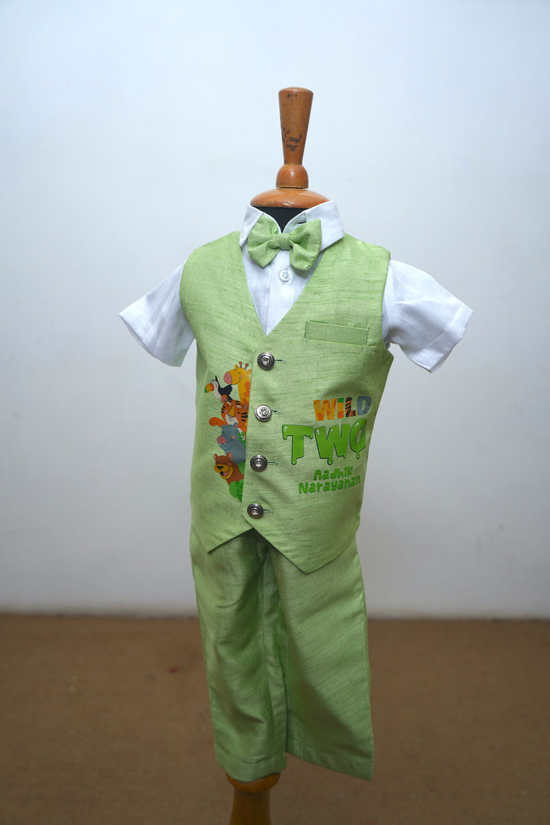 Forest Theme Raw Silk Waist Coat Boy Suit