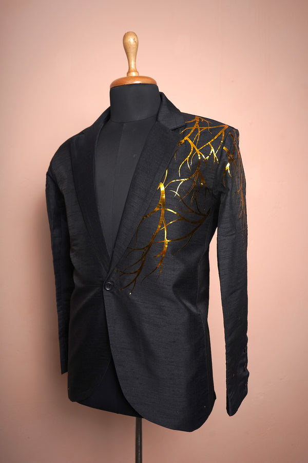 Black Raw Silk with Golden Metallic Emphasis Suit