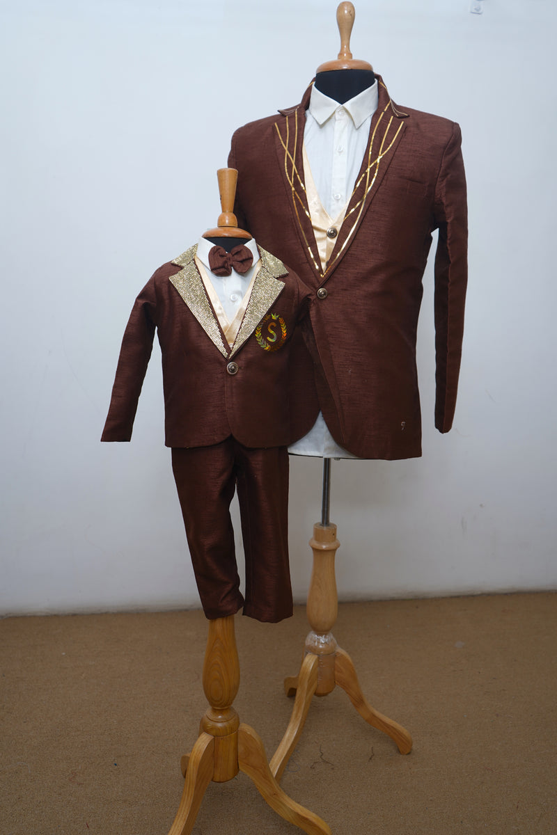 Caramel Raw Silk With Gold Foil Fusing Dad Son Combo