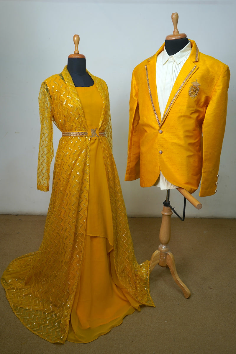 Yellow Fancy Sequin With Raw Silk Couple Combo