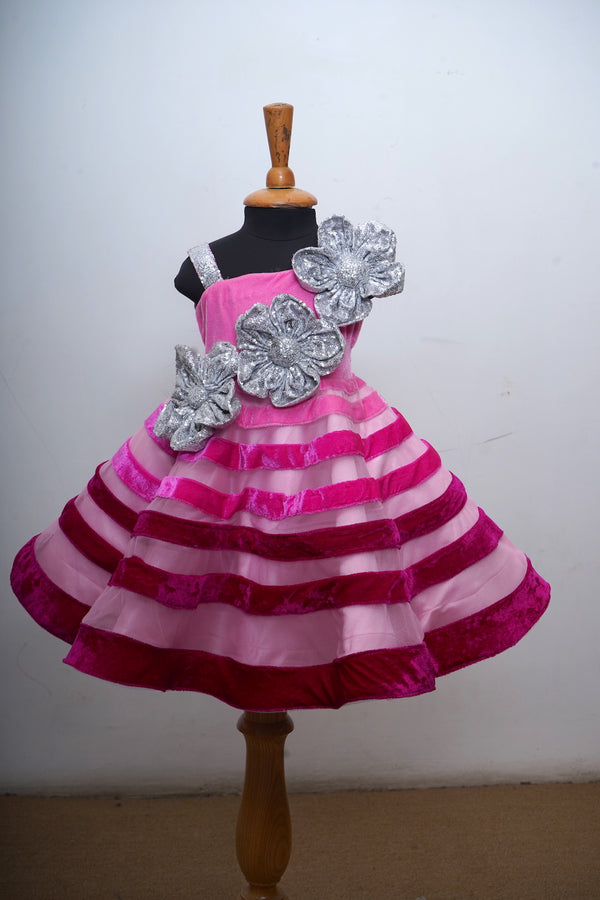 Baby Pink Baby Dress With 3D Flowers