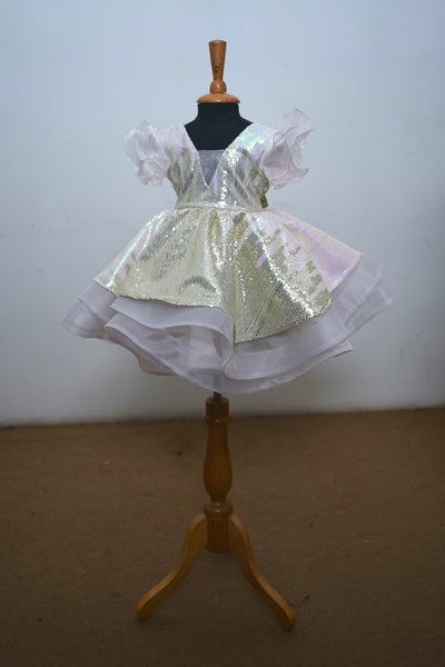 Baby Pink Organza With Sequin Layer Baby Gown