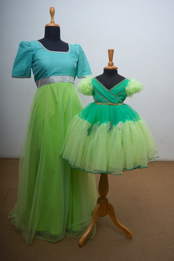 Aqua Green With Lime Green Mom Daughter Combo
