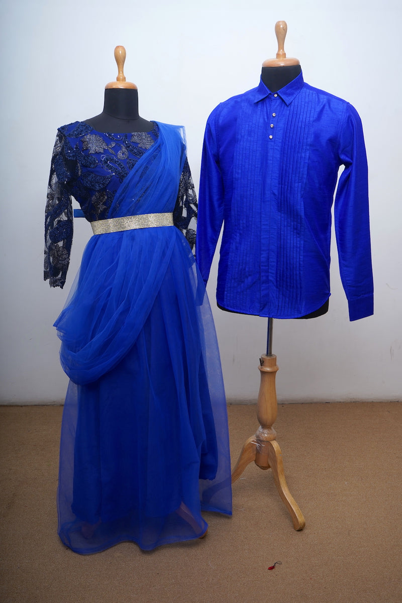 Royal Blue Indo Western Couple Clothing