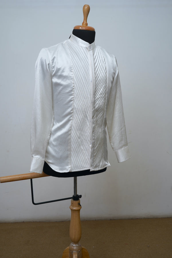 White Pleated Satin Shirt