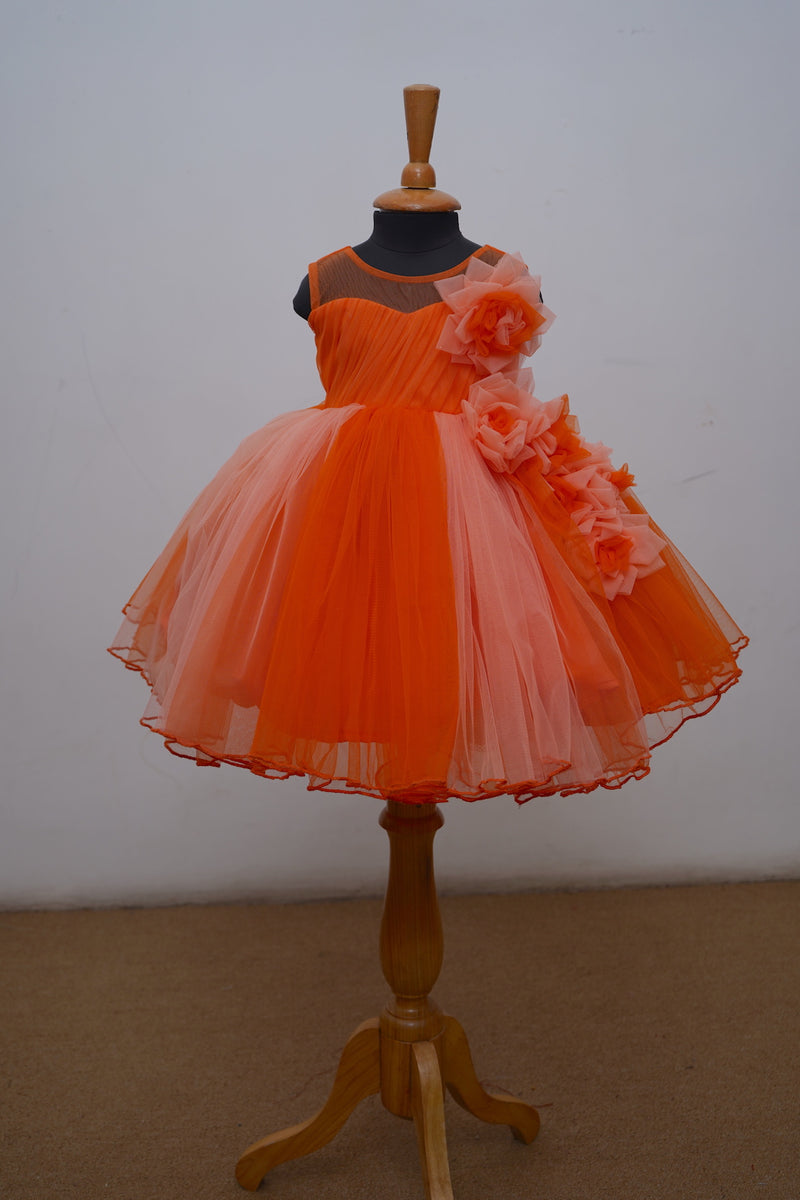 Deep Carrot Orange With Peach Orange Emphasised Baby Dress