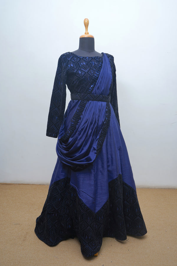 Royal Blue Fancy Velvet With Raw Silk And Georgette Lehenga