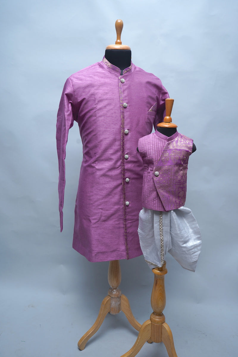Lavender With White Raw Silk Dad Son Combo