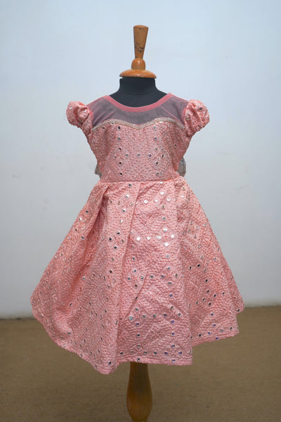 Peach Mirror Work Baby Dress