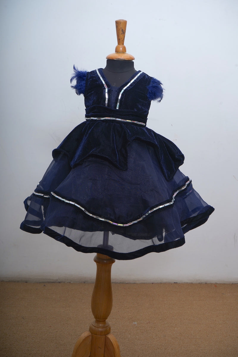 Navy Blue Organza With Silver Foil Baby Dress