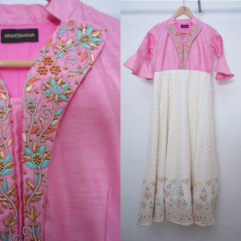 Blush Pink Raw Silk With Collar Emphasis Mom Dress