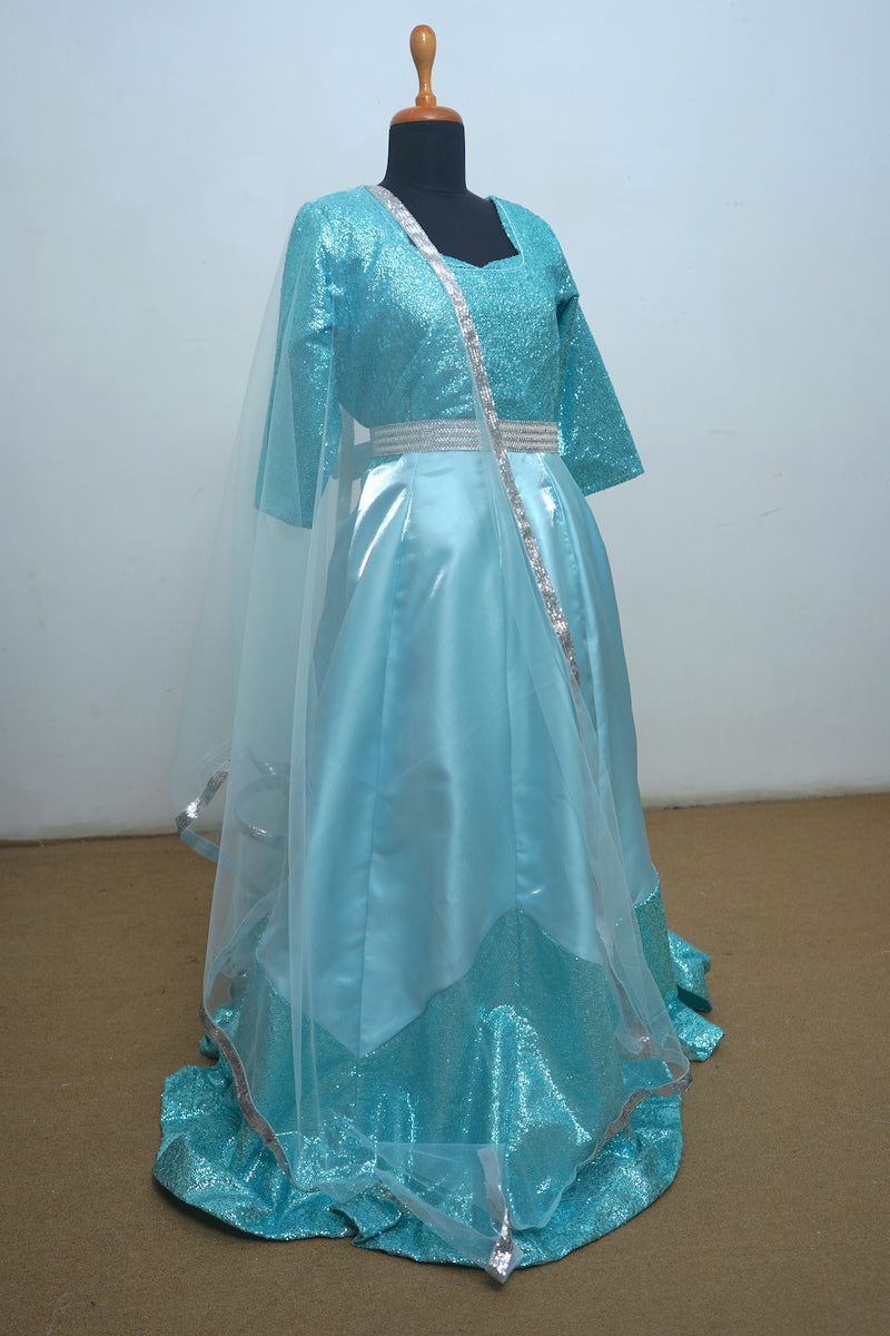Arctic Blue With Sequin Net And Satin Mom Dress