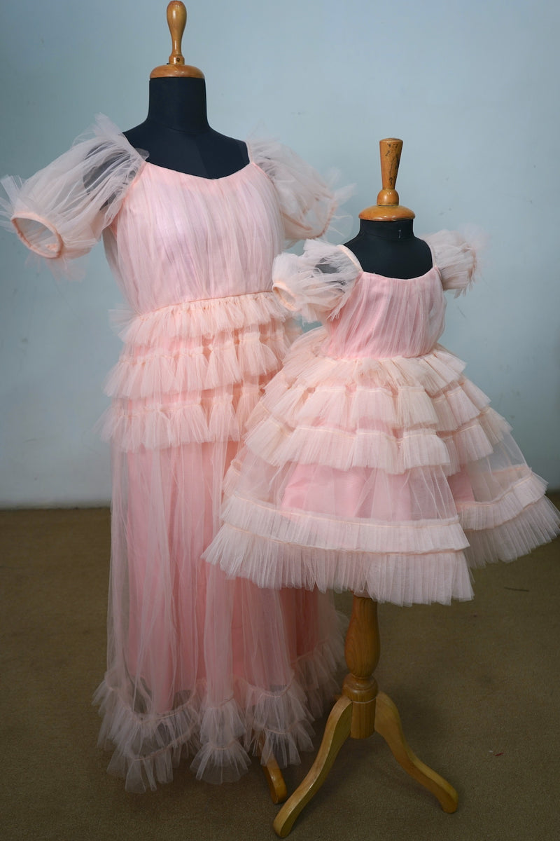 Flamingo Pleated Net Mom Daughter Combo