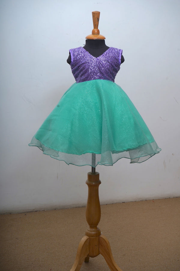 Aqua Green With Lavender Sequin Baby Dress