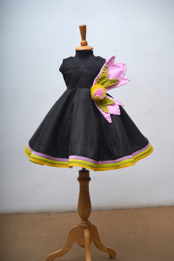 Black Gliter Baby Dress With 3D Emphasis