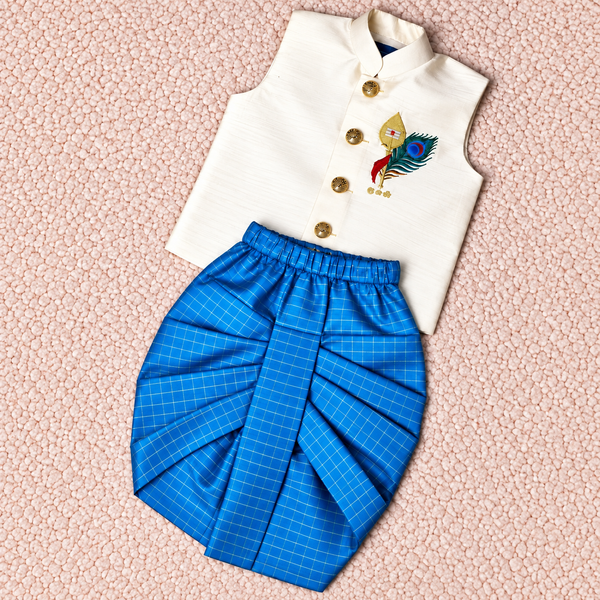 Pacific Blue Embroidered Ethnic Dhoti Set