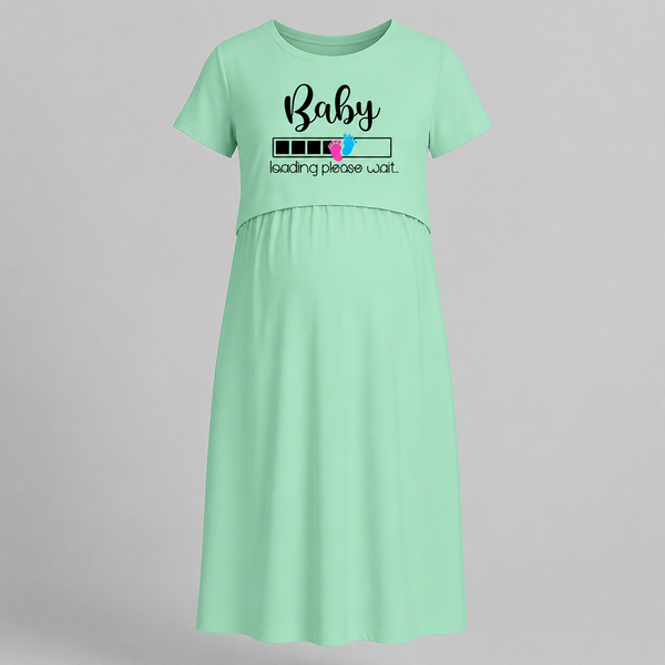 "Baby Loading Please Wait…. " - Comfort Fit Maternity Maxi Dress With Prints
