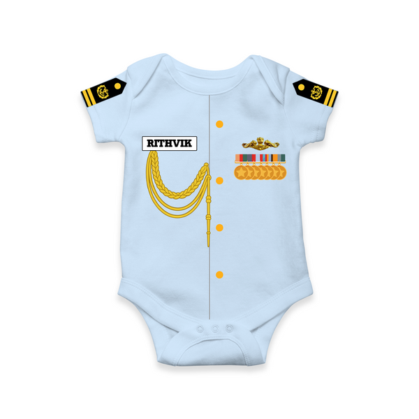 Personalized Navy Officer Baby Romper | Cute Navy Uniform Design with Name, Medals And Shoulder Epaulettes