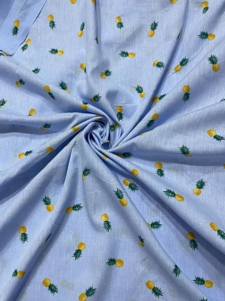 Sky Blue Pineapple Print Maternity Dress – Soft Cotton Everyday Comfort Wear