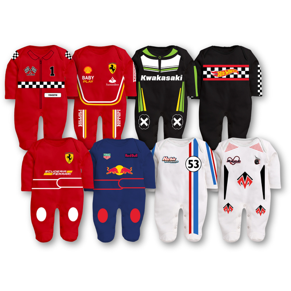 Ultimate Baby Racing Sleepsuit Collection - 8 Piece Pack