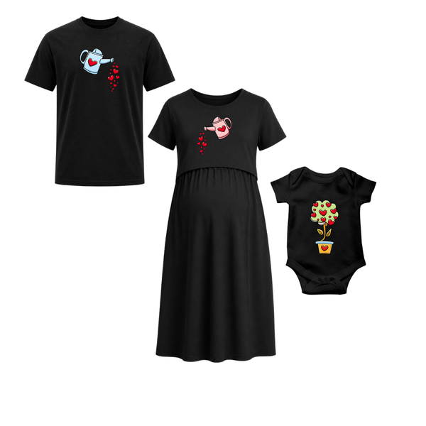 Love Grows Here Personalized Family Combo T-Shirt Set Black
