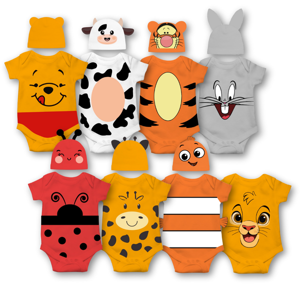 "8-Piece Safari and Farm Animal Baby Romper Bundle"