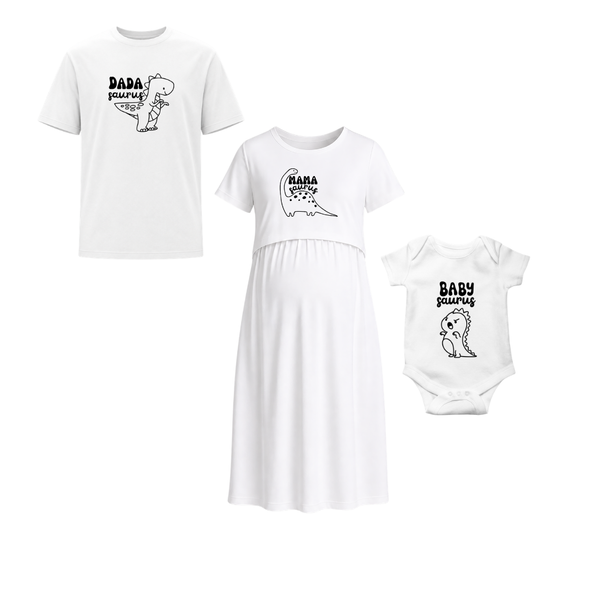 Dinosaur Family Personalized Dad Mama Baby Combo T-Shirt Set White
