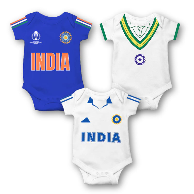 "Cric Baby Romper Trio Kit: Team India Edition"