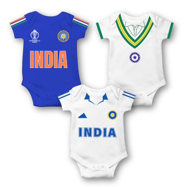 "Cric Baby Romper Trio Kit: Team India Edition"