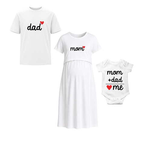 Dad Mom Me Personalized Family Combo T-Shirt Set White
