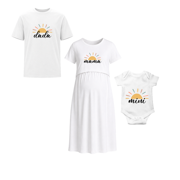 Sunshine Dada Mama Mini Personalized Family Combo T-Shirt Set White