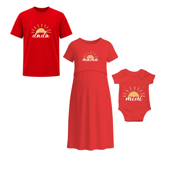 Sunshine Dada Mama Mini Personalized Family Combo T-Shirt Set Red