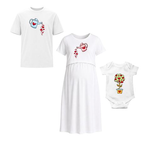 Love Grows Here Personalized Family Combo T-Shirt Set White