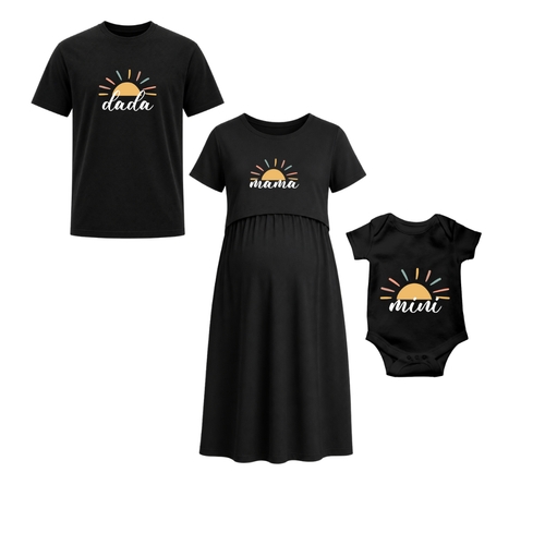 Sunshine Dada Mama Mini Personalized Family Combo T-Shirt Set Black