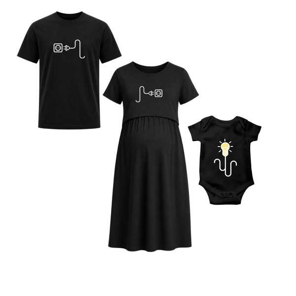 Plugged In Love Personalized Family Combo T-Shirt Set Black