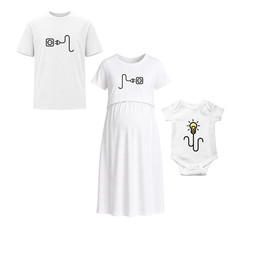 Plugged In Love Personalized Family Combo T-Shirt Set White