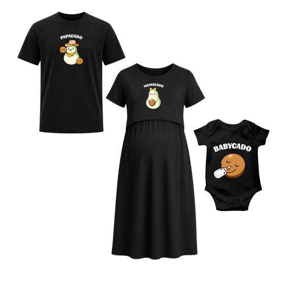 Papacado Mamacare Babycado Personalized Family Combo T-Shirt Set Black