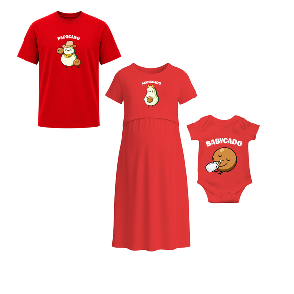 Papacado Mamacare Babycado Personalized Family Combo T-Shirt Set Red