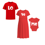 Love Family Matching White T-Shirt & Baby Romper Set  Dad Mom Baby Combo Red