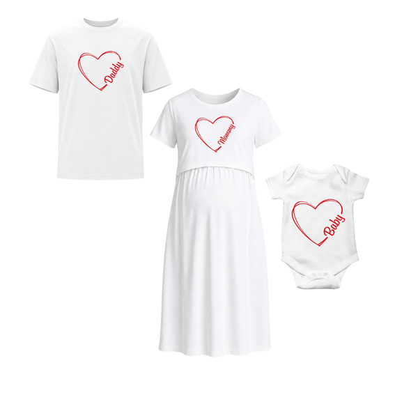 Daddy Mommy Baby Love Heart Matching White Family T-Shirt Combo White