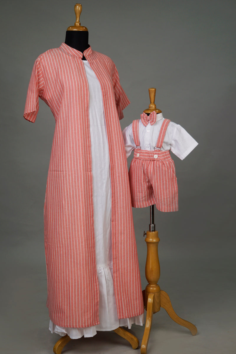 Pink Striped Mom & Son Combo Matching Set