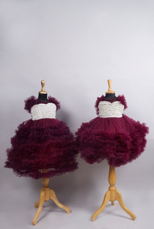 Maroon Pearl worked Sibling Combo Matching Set