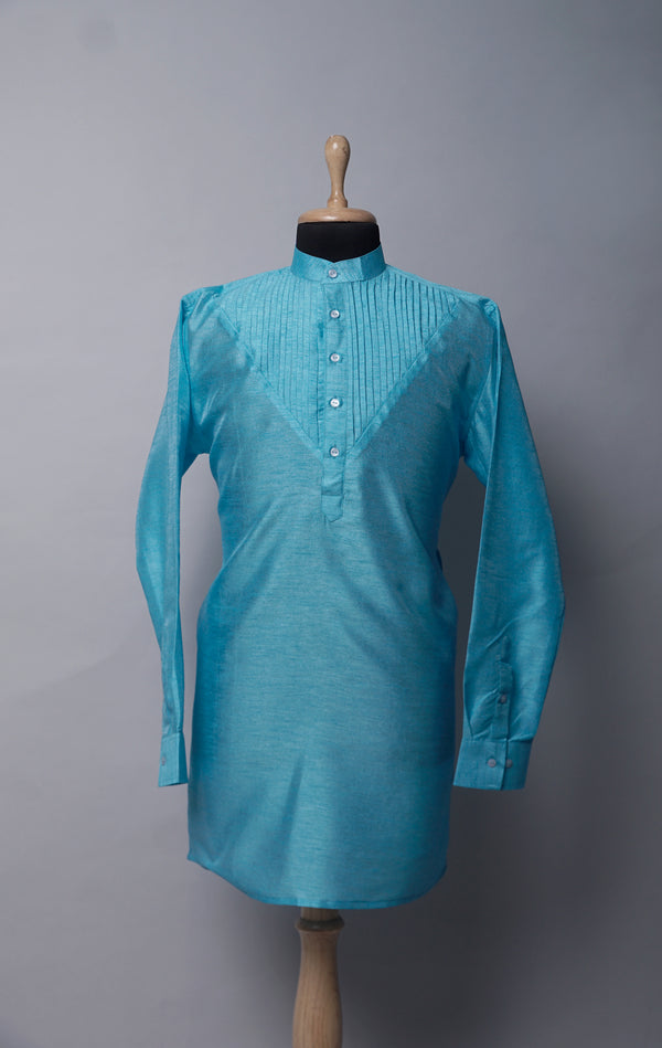 Light Blue Yoke Pleated Kurta